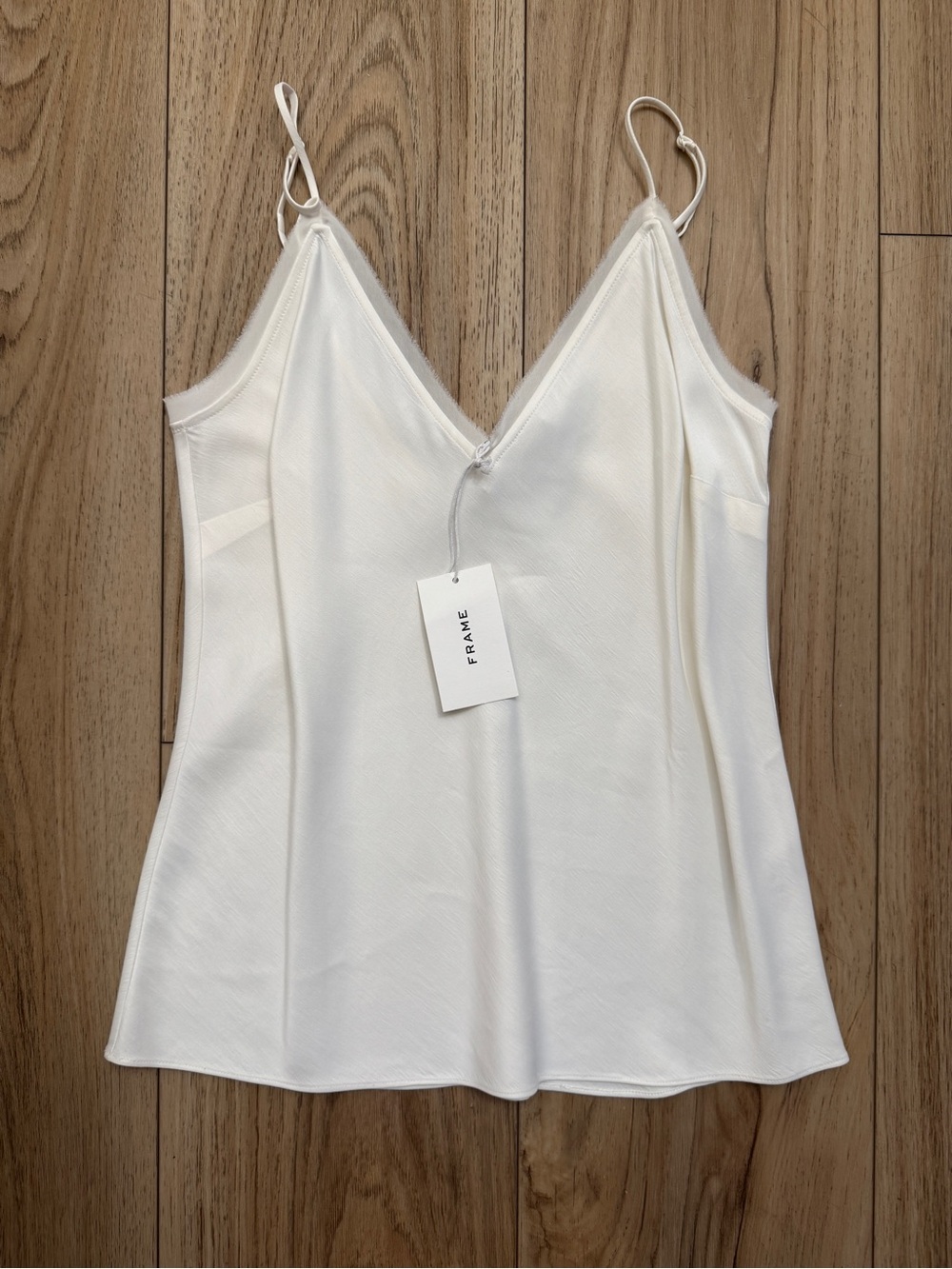 Frame Denim Satin Lounge Tank Off White V-Neck Camisole Size M NWT